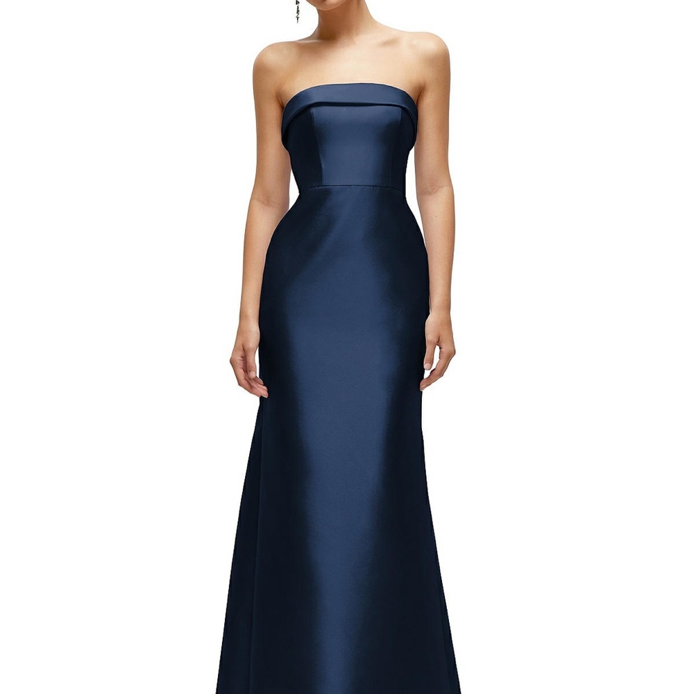 NEW Navy Blue Strapless Alfred Sung Dessy Prom Dress Sz 6